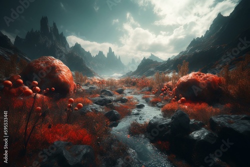 Stunning, surreal scenery with an otherworldly backdrop. Generative AI