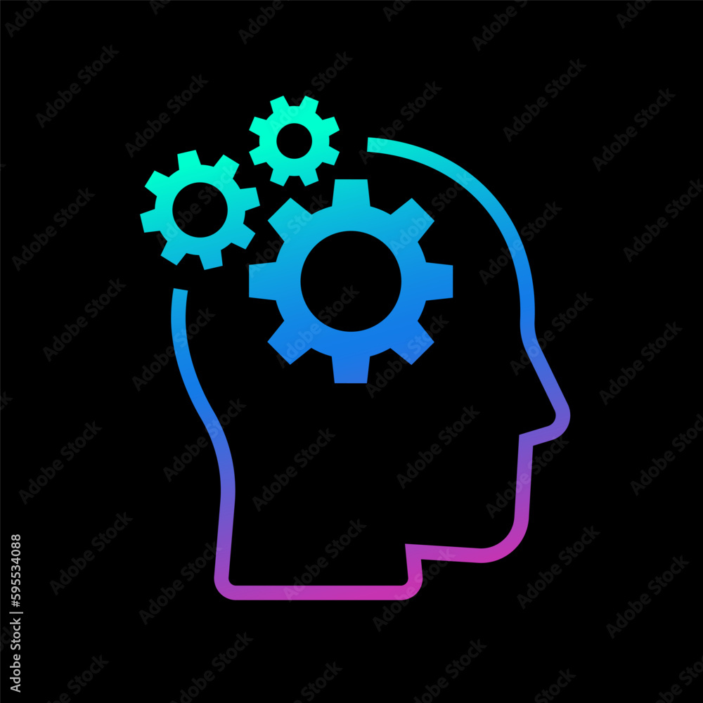 Human head gears tech logo, Cogwheel engineering technological inside brain, Artificial intelligence, Simple flat design icon symbol, Vector illustration Human head gears tech logo, Cogwheel engineering technological inside brain, Artificial intelligence, Simple flat design icon symbol, Vector illustration