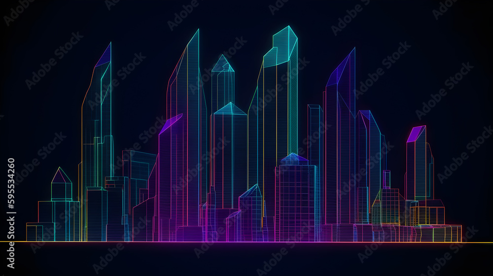 illustration of a hologram skyscraper view ,generative ai