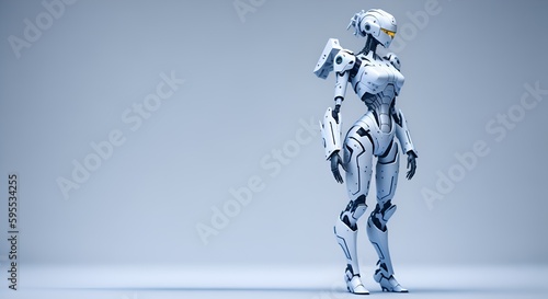 Inteligencia artificial futurista de mujer robot con forma humanoide en un fondo blanco © raul