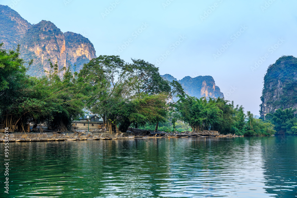 Fototapeta premium Landscape of Guilin, Li River and Karst mountains. Located near Yangshuo, Guilin, Guangxi, China.