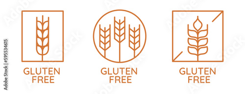 Vector illustration in simple line style - gluten free badge, no wheat sign template design for gluten free food packaging