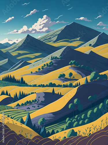 Moravia hills landscape. AI generated illustration