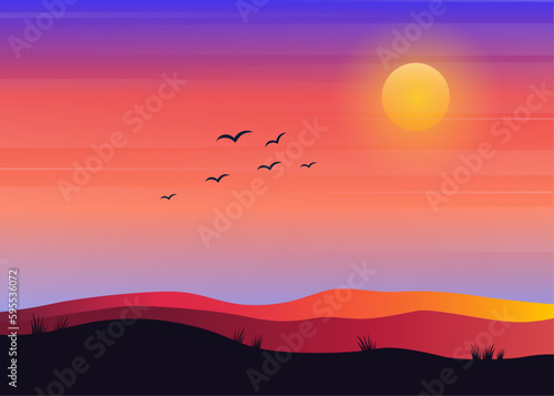 sunset landscape. gradient sunset background