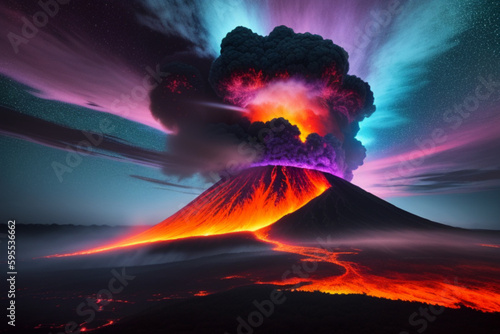 The Neon Volcano Eruption of Colorful Clouds generative ai