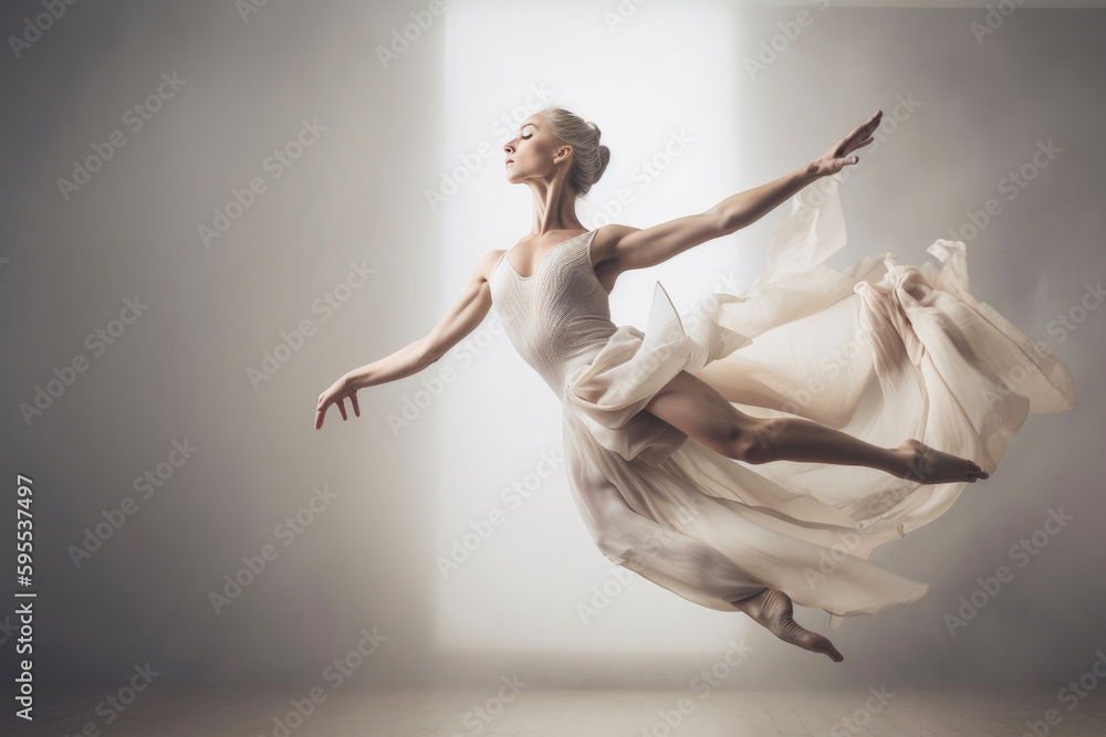 Portrait of young ballet dancer in mid-air. Generative AI Portrait of young ballet dancer in mid-air. Generative AI
