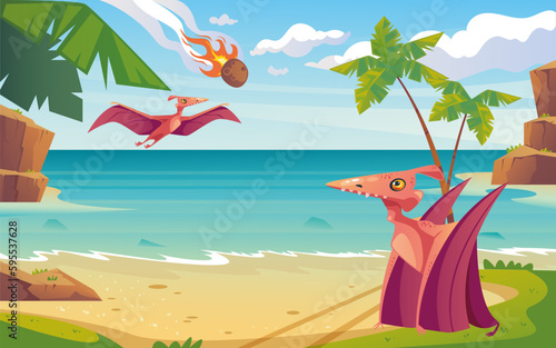 Meteorite dinosaur world asteroid jurassic concept. Vector graphic design illustration

