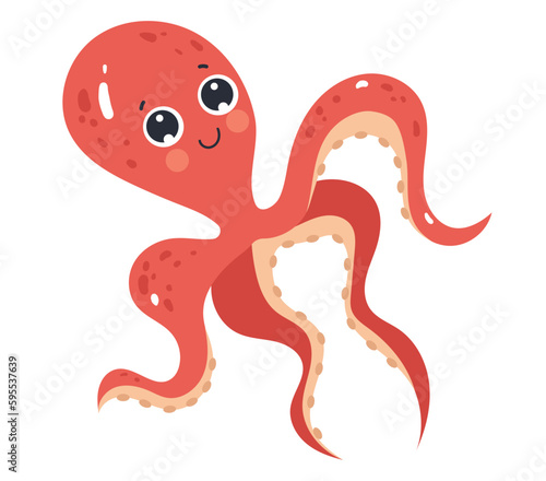 Octopus character isolated on white background. Vector graphic design illustration