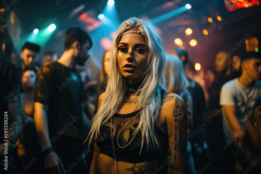 Woman in a crowded night club. Generative AI Woman in a crowded night club. Generative AI