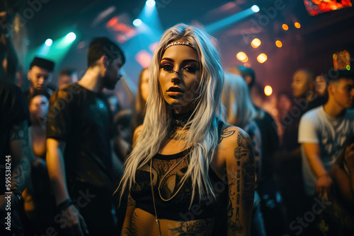 Woman in a crowded night club. Generative AI