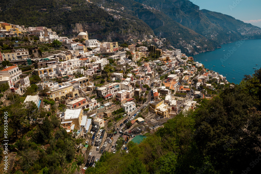 Panorama of Positano town and Amalfi Coast in Italy