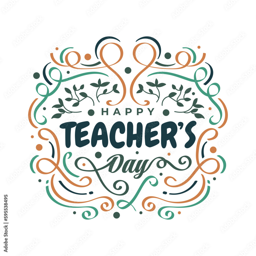 Happy Teachers Day Lettering with Doodle Element. Teachers Day Typography, Can be used for Card, Poster, T Shirt and Print