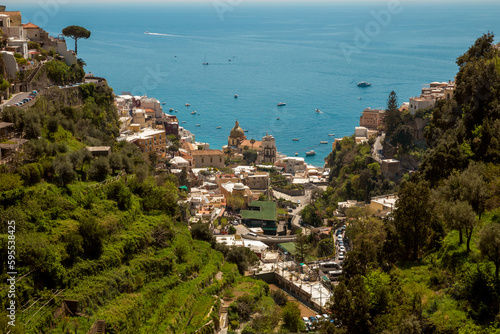 Panorama of Positano town and Amalfi Coast in Italy