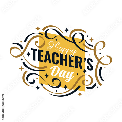 Happy Teachers Day Lettering with Doodle Element. Teachers Day Typography, Can be used for Card, Poster, T Shirt and Print