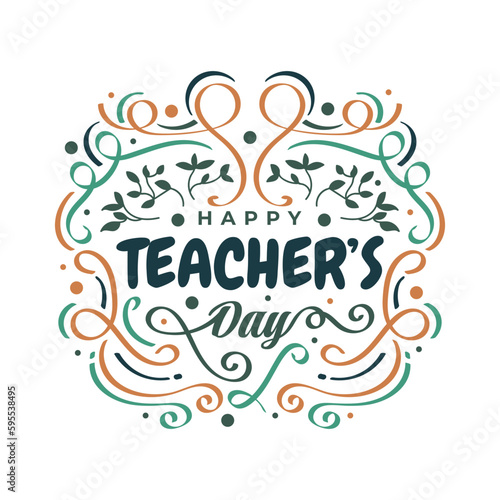 Happy Teachers Day Lettering with Doodle Element. Teachers Day Typography  Can be used for Card  Poster  T Shirt and Print