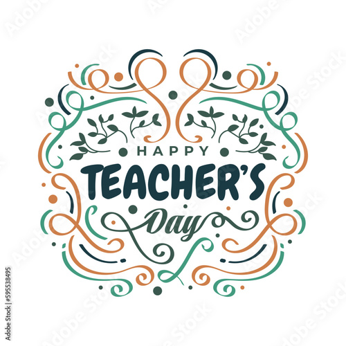 Happy Teachers Day Lettering with Doodle Element. Teachers Day Typography, Can be used for Card, Poster, T Shirt and Print