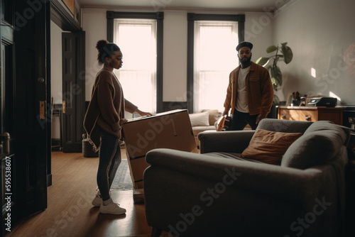 Happy couple moving to own flat, created with Generative AI Technology