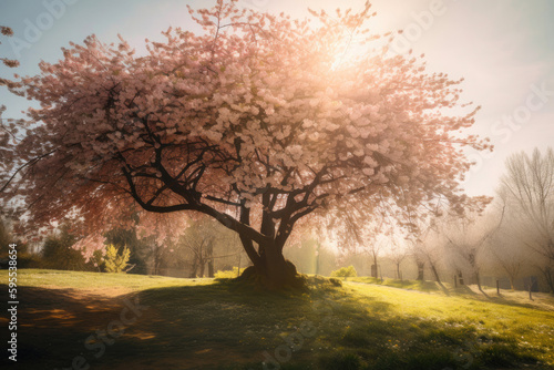 Cherry tree in a park. Generative AI © Andrii 
