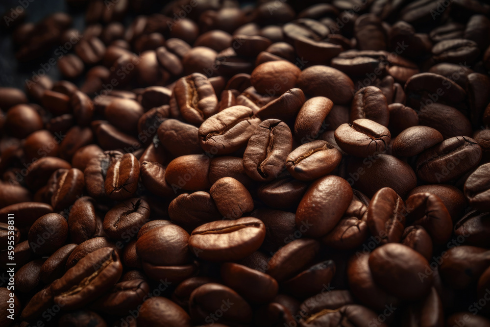 Roasted coffee beans background. Generative AI Roasted coffee beans background. Generative AI