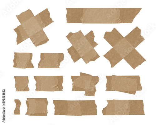 Collection of adhesive tape pieces on transparent background