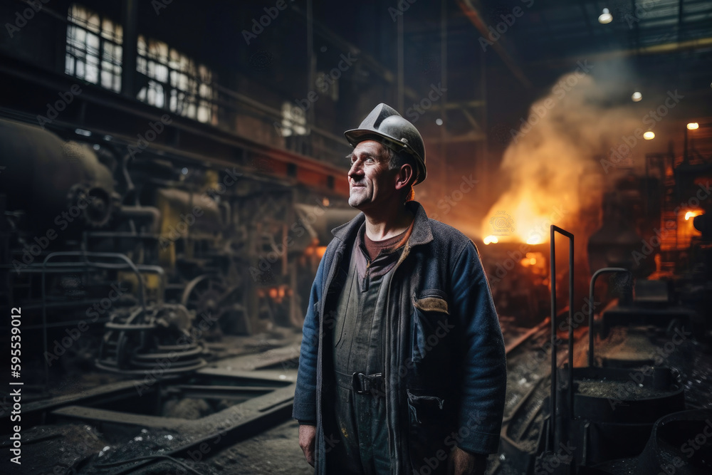 Worker at a metallurgical plant. Generative AI
