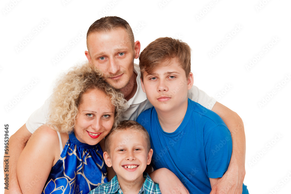 Happy family on white