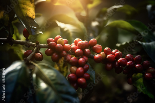 Fresh coffee beans on the tree,Generative AI