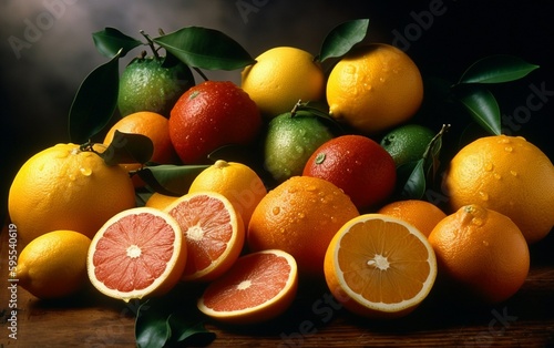Fresh lemons, oranges, and limes, nicely arranged. Created with generative AI technology