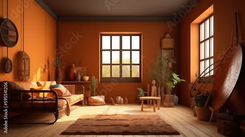 Contemporary nomadic home interior  room in brown color. Generative Ai
