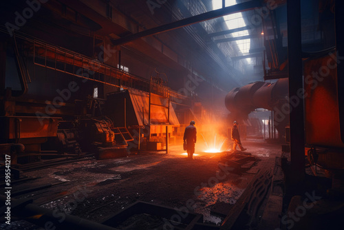 Steelmaking factory interior. Generative AI