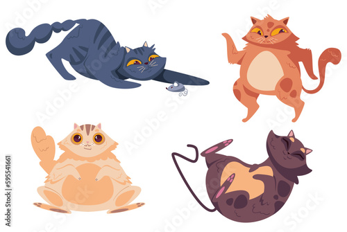 Cute cat character pet animal isolated set. Vector graphic design illustration