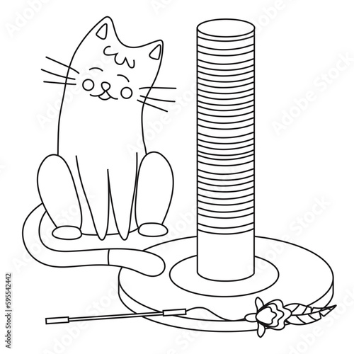 Set of elements for animals, cats, claw sharpener, toy ball on a stick, cute cat.