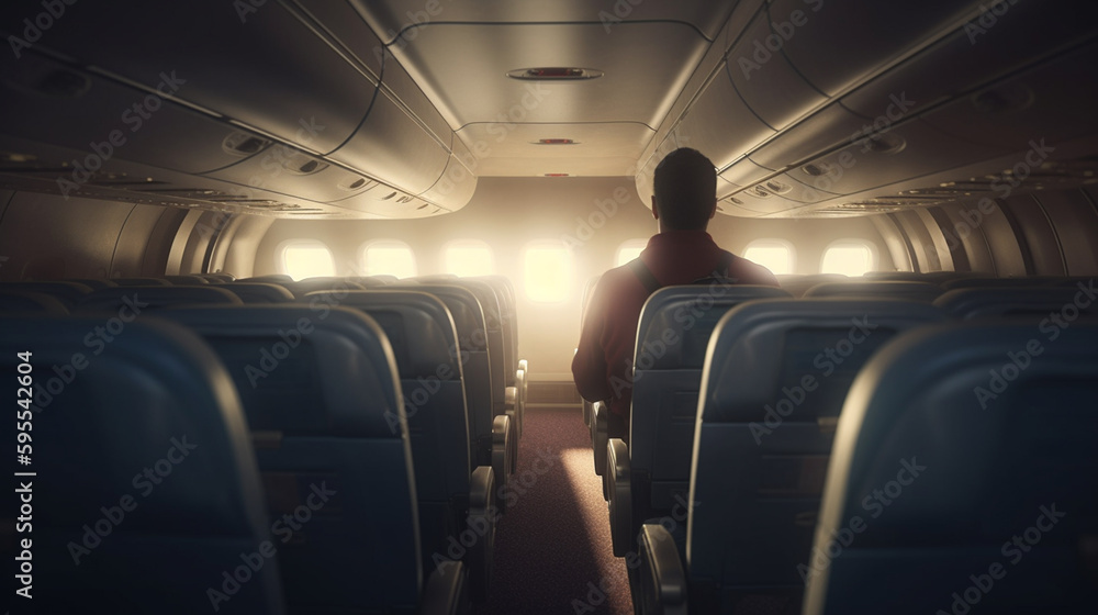 Fototapeta premium Passengers in the airplane. Generative Ai