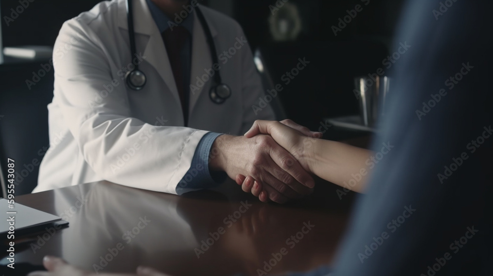 Doctor and patient shaking hands. Generative Ai