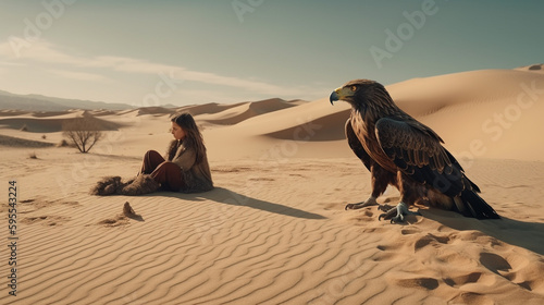 Eagle and human at desert. Generative Ai © andranik123