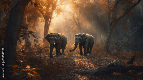 Elephants in the forest. Generative Ai