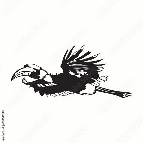 Hornbill silhouettes and icons. Black flat color simple elegant Hornbill animal vector and illustration.