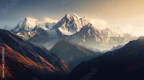 Snowy mountain landscape. Generative AI © AIproduction