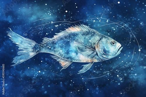 Watercolor illustration of Pisces constellation. Generative AI