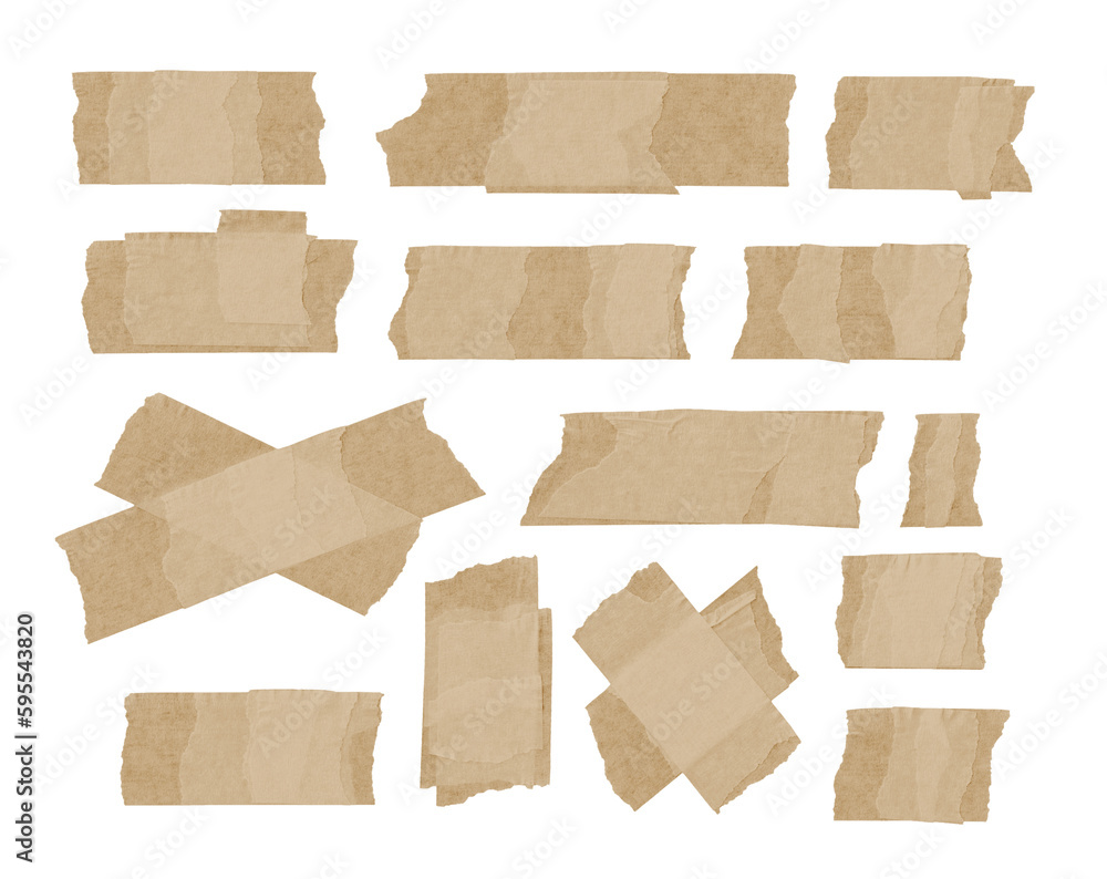 Set of adhesive tape pieces on transparent background extracted, png file