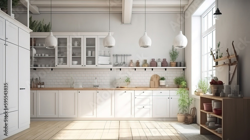 Frame mockup in kitchen room interior, 3d render. Generative Ai