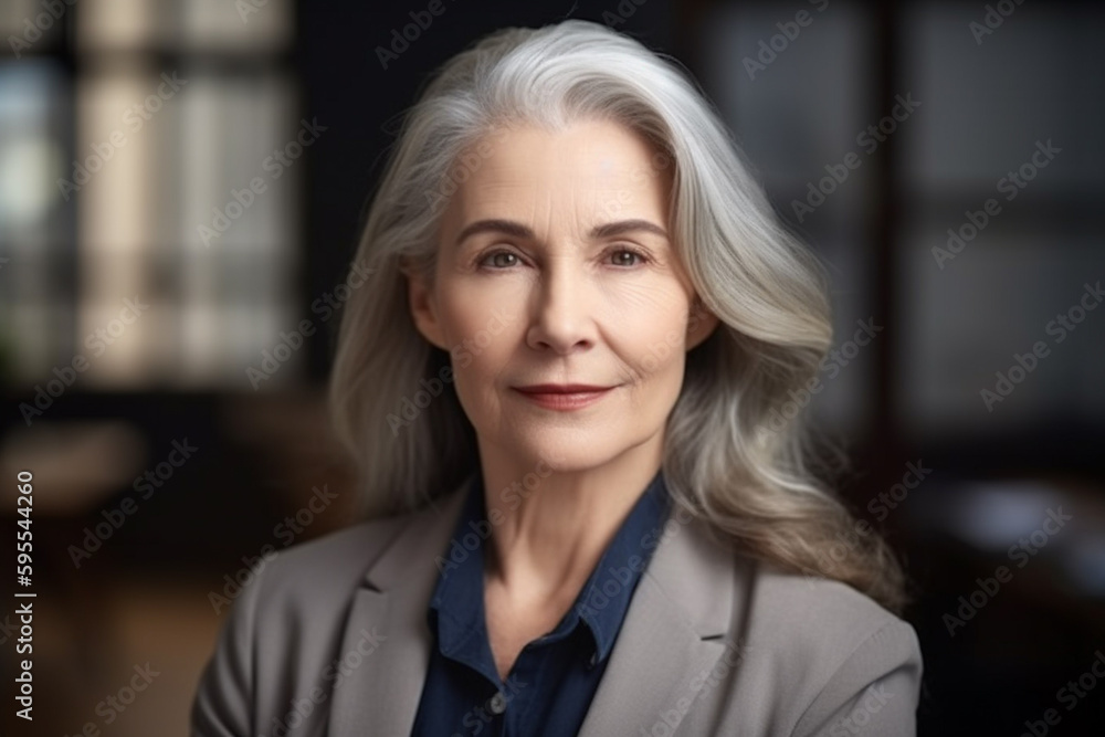 Stylish caucasian gray haired businesswoman portrait, team leader concept, created with Generative AI Technology Stylish caucasian gray haired businesswoman portrait, team leader concept, created with Generative AI Technology