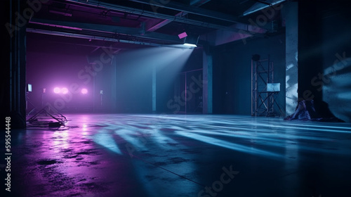 Empty stage with spotlights. Generative Ai