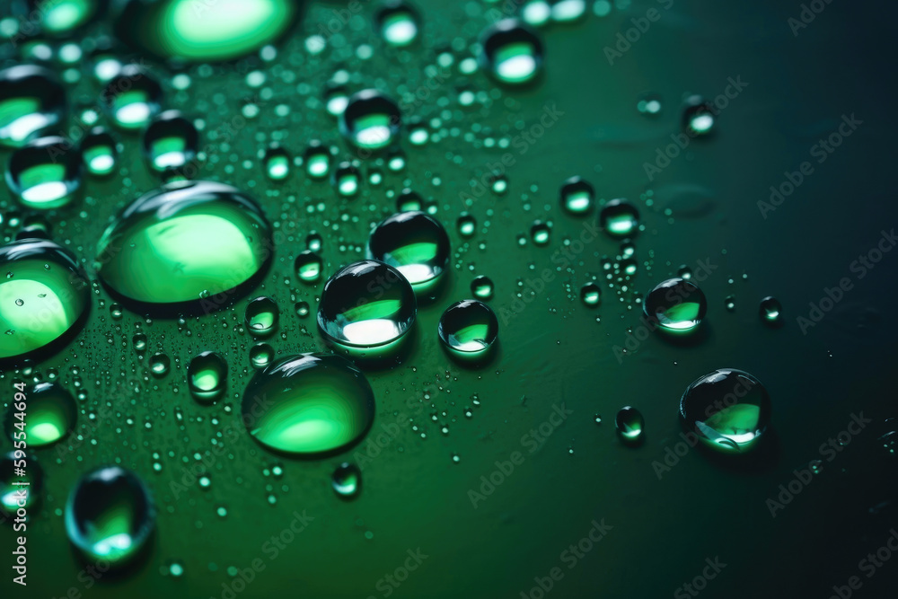 Water Droplets Background. Green background. Generative AI