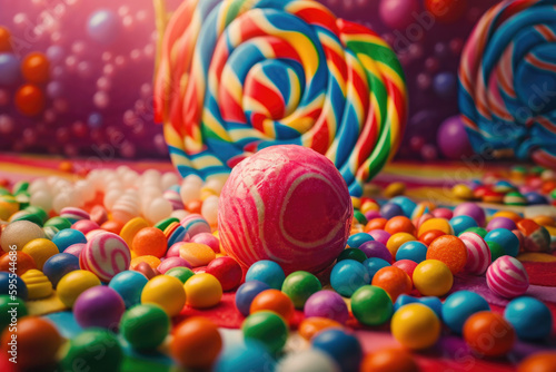 Fantasy candy land with colorful made of candy. Generative AI