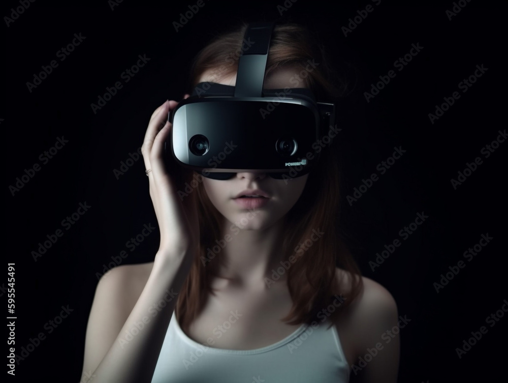 A girl wearing VR box, meta verse concept. A girl wearing VR box, meta verse concept.