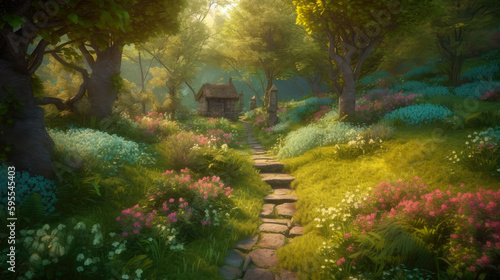fantasy style  fairy garden  art illustration  ai generative
