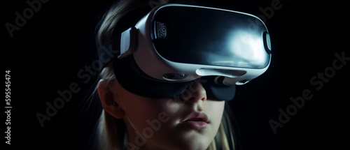 A girl wearing VR box, meta verse concept.
