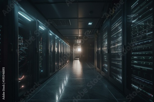 A modern server room depicted in 3D. Generative AI