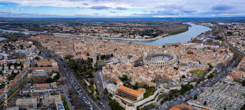 Canvas Print Aerial view of the old town of Arles on a sunny day on a late afternoon in spring